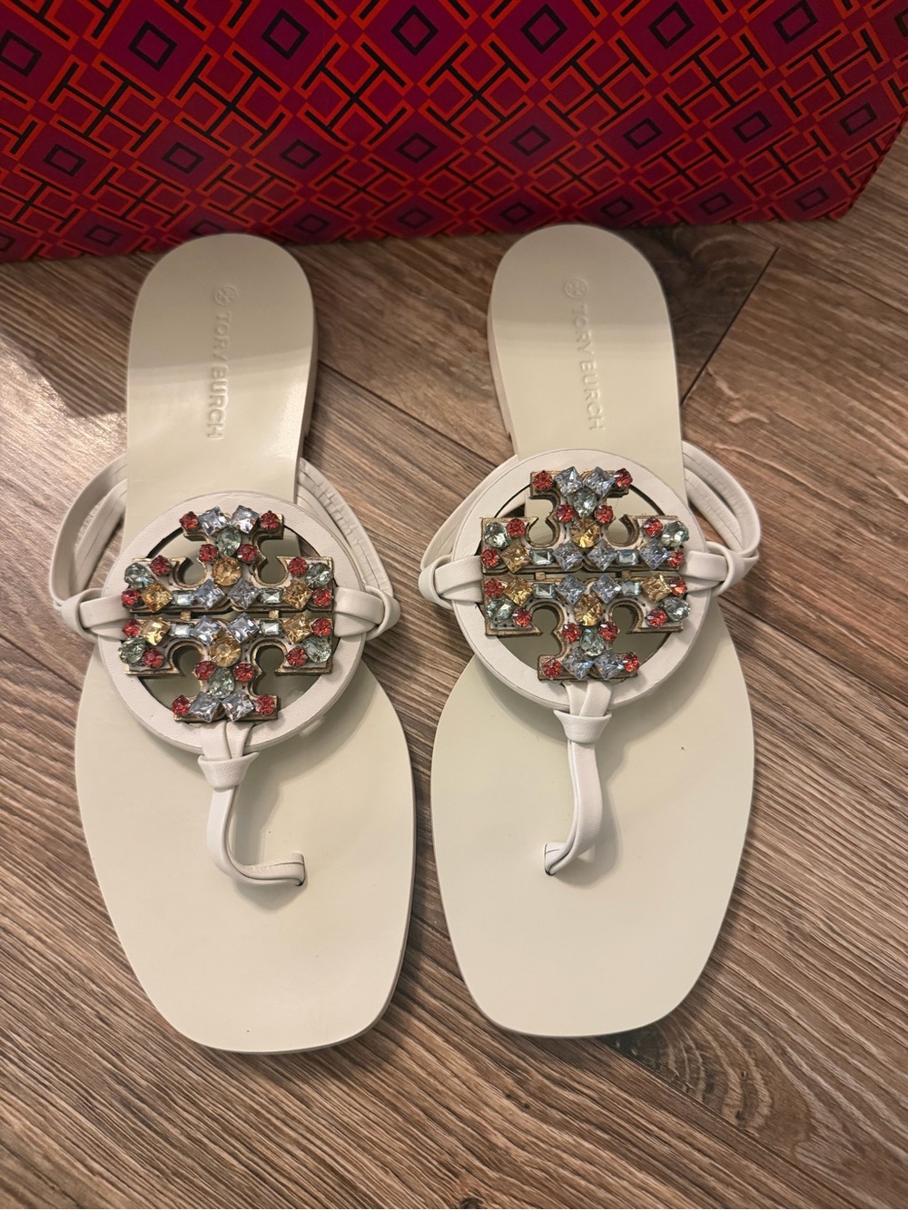 Tory Burch Ivory Embellished Miller Sandals size 7